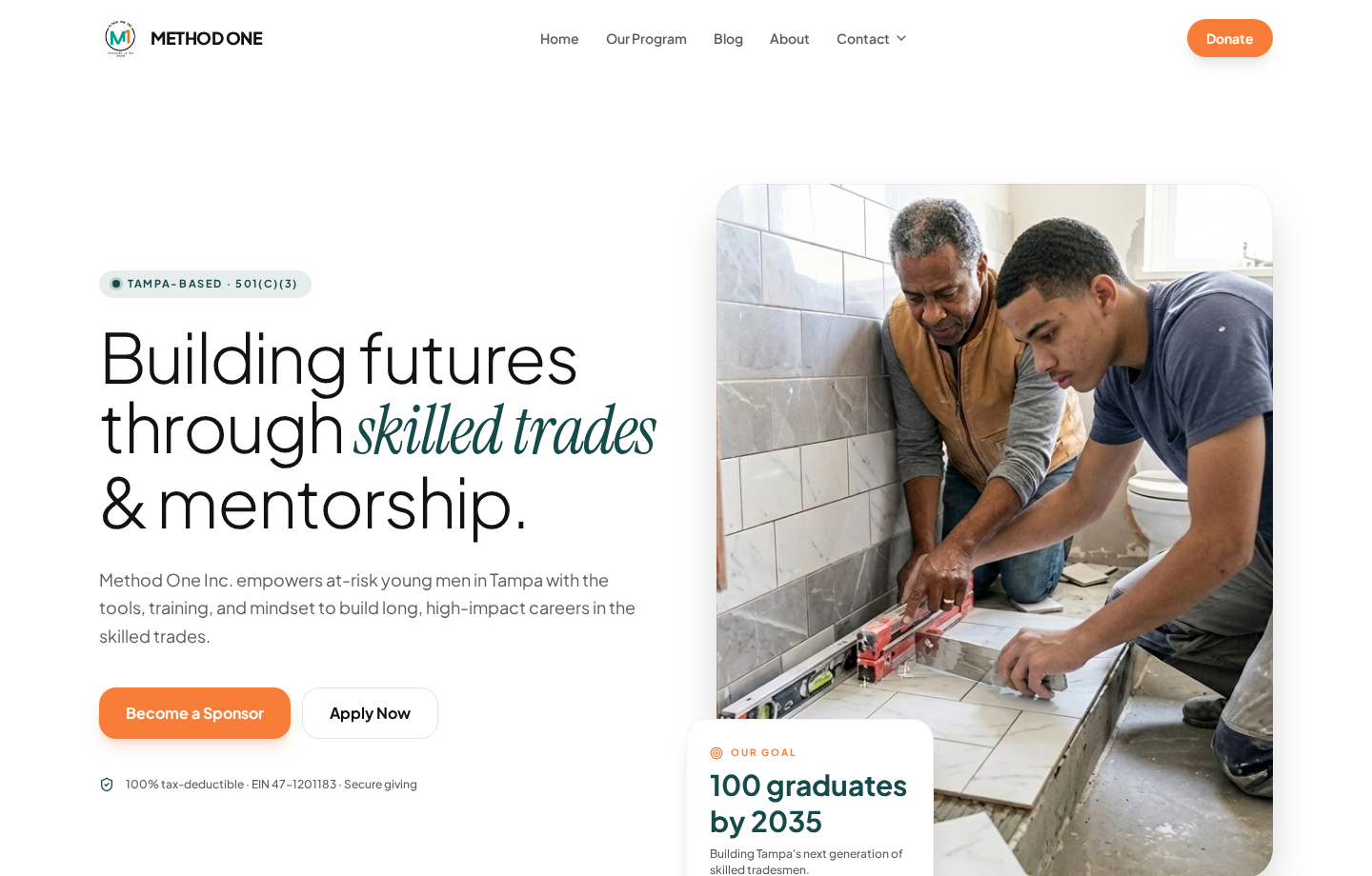 Method One Inc. website on desktop