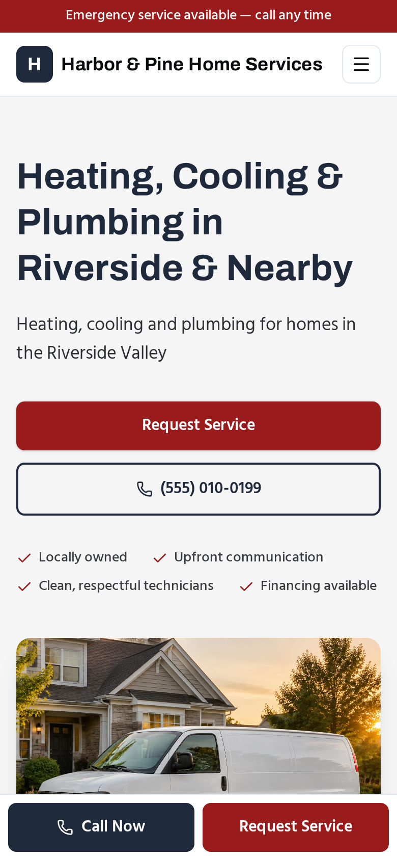 HVAC and plumbing website concept by NWS on a phone