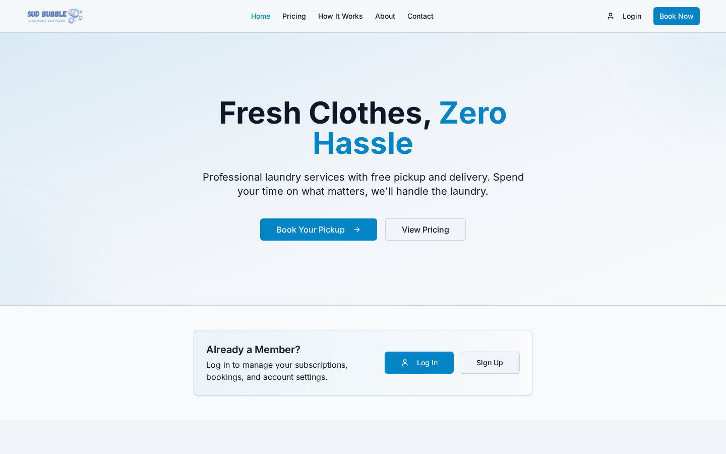 SudBubble laundry pickup app on desktop